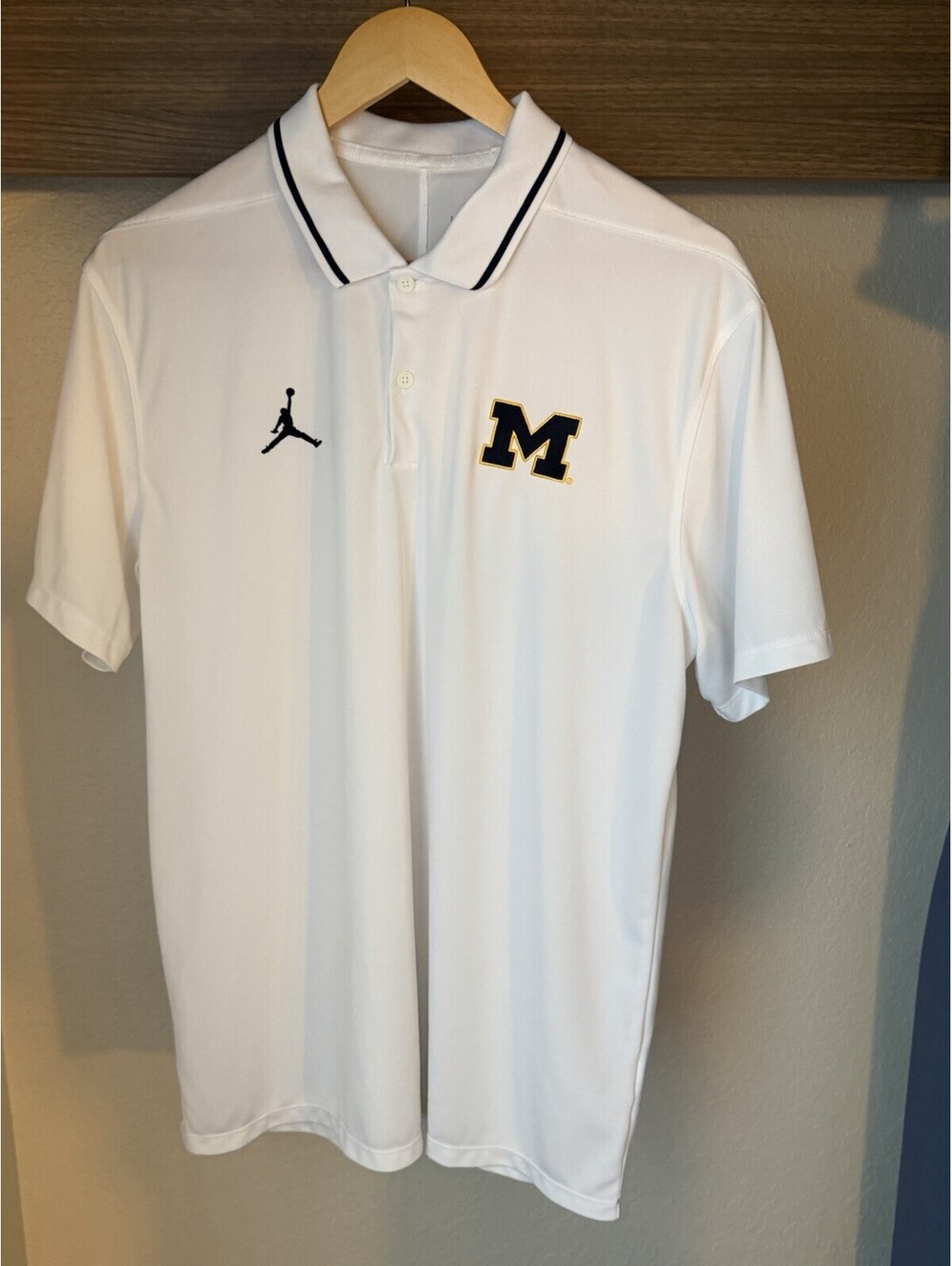 Jordan Michigan Wolverines Mens Dri-FIT Polo Golf Shirt White Sized L